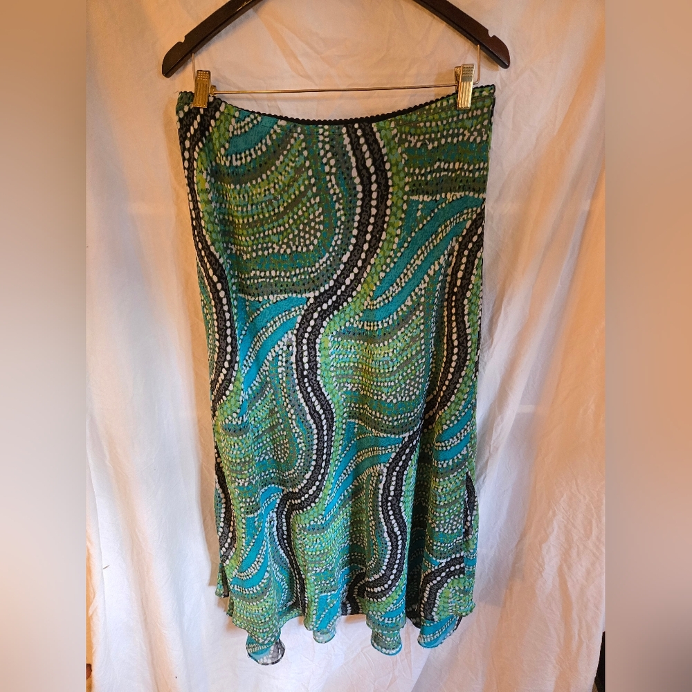Vintage Y2K Blue and Green Midi Skirt size Large